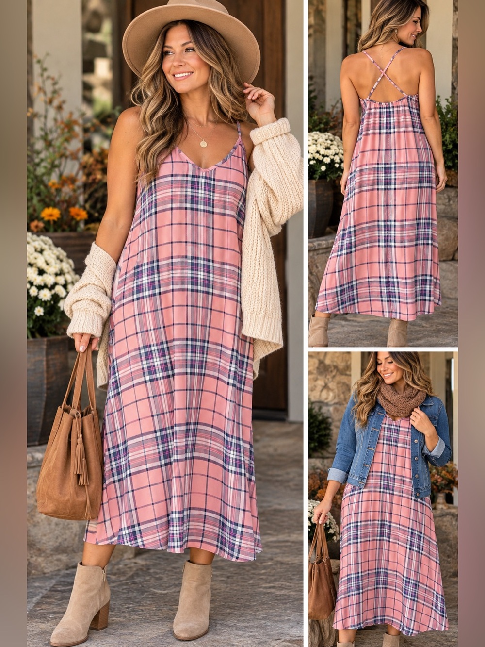 Pink Plaid Criss Cross Back Midi Dress
Cottagecore Preppy Sleeveless Size 1XL